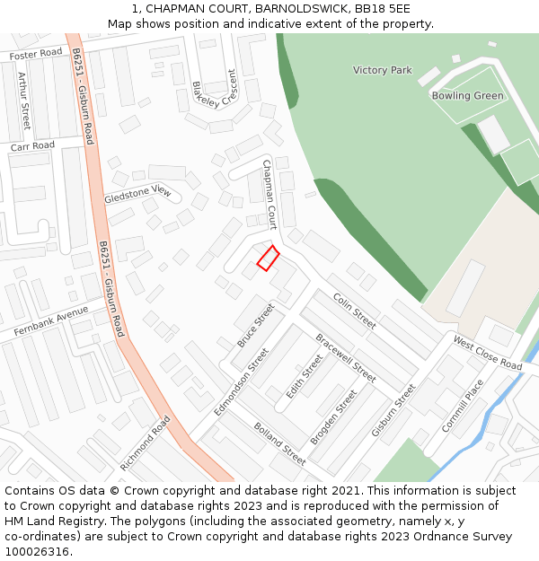 1, CHAPMAN COURT, BARNOLDSWICK, BB18 5EE: Location map and indicative extent of plot