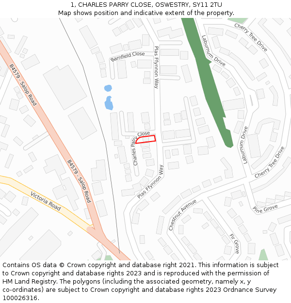 1, CHARLES PARRY CLOSE, OSWESTRY, SY11 2TU: Location map and indicative extent of plot