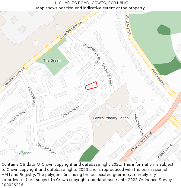 1, CHARLES ROAD, COWES, PO31 8HG: Location map and indicative extent of plot