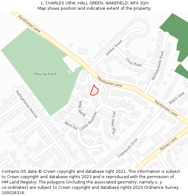 1, CHARLES VIEW, HALL GREEN, WAKEFIELD, WF4 3QH: Location map and indicative extent of plot