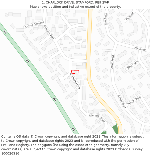 1, CHARLOCK DRIVE, STAMFORD, PE9 2WP: Location map and indicative extent of plot