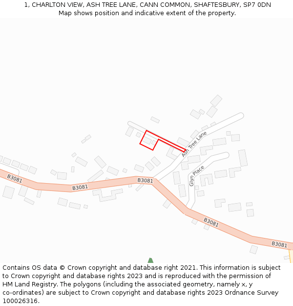 1, CHARLTON VIEW, ASH TREE LANE, CANN COMMON, SHAFTESBURY, SP7 0DN: Location map and indicative extent of plot