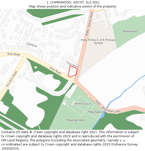 1, CHARNWOOD, ASCOT, SL5 0QU: Location map and indicative extent of plot