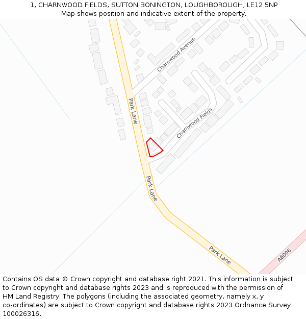 1, CHARNWOOD FIELDS, SUTTON BONINGTON, LOUGHBOROUGH, LE12 5NP: Location map and indicative extent of plot