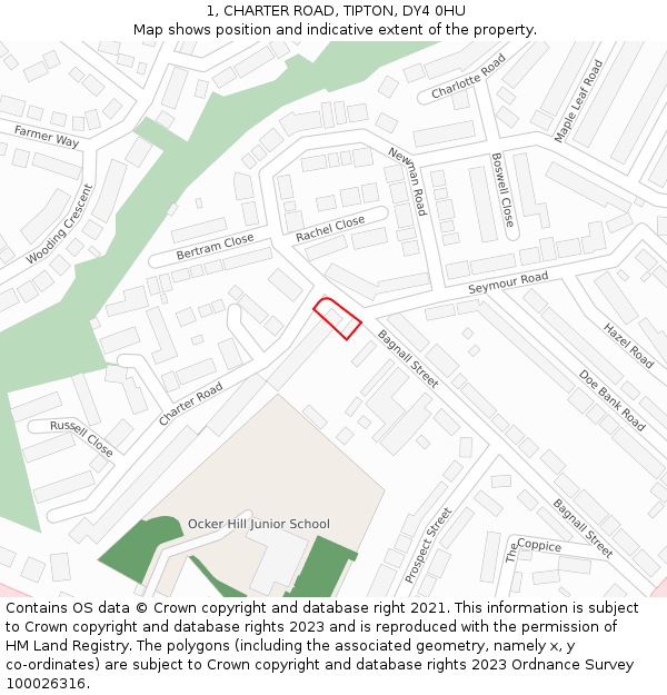 1, CHARTER ROAD, TIPTON, DY4 0HU: Location map and indicative extent of plot