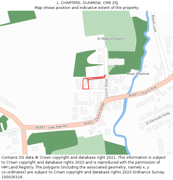 1, CHARTERS, DUNMOW, CM6 2SJ: Location map and indicative extent of plot