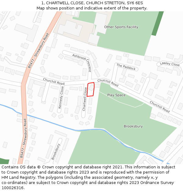 1, CHARTWELL CLOSE, CHURCH STRETTON, SY6 6ES: Location map and indicative extent of plot