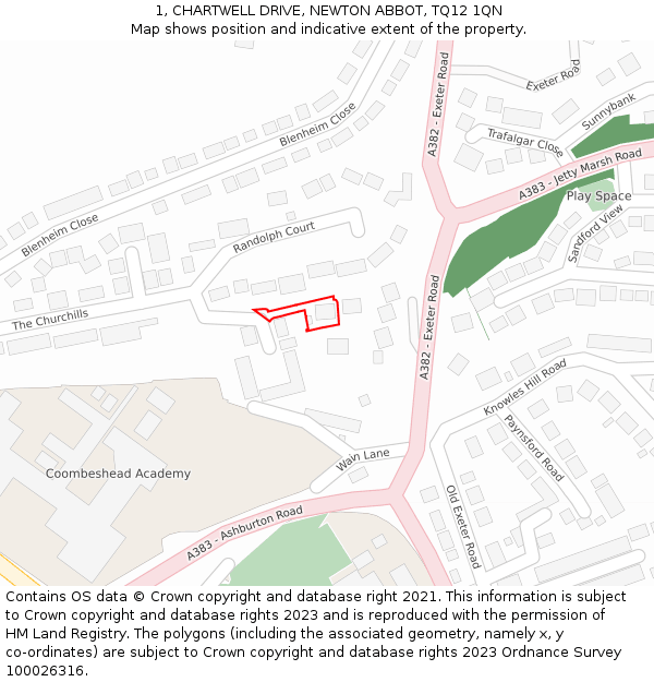 1, CHARTWELL DRIVE, NEWTON ABBOT, TQ12 1QN: Location map and indicative extent of plot