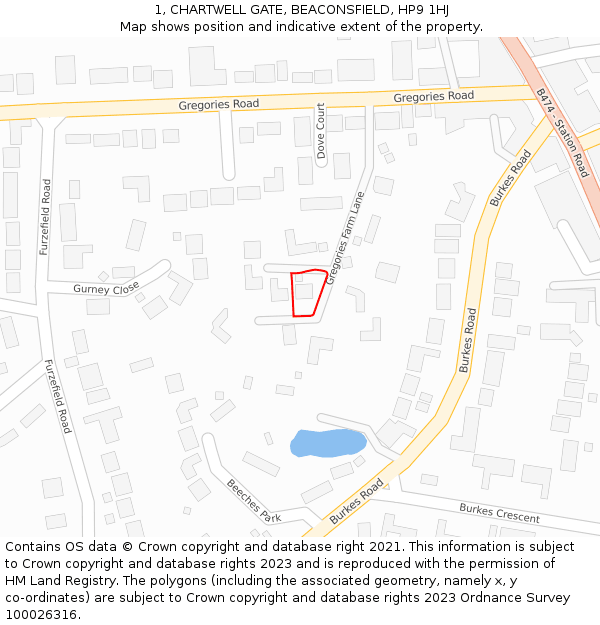 1, CHARTWELL GATE, BEACONSFIELD, HP9 1HJ: Location map and indicative extent of plot