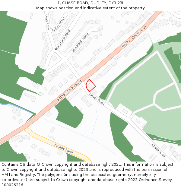 1, CHASE ROAD, DUDLEY, DY3 2RL: Location map and indicative extent of plot