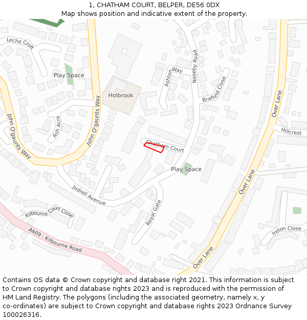 1, CHATHAM COURT, BELPER, DE56 0DX: Location map and indicative extent of plot