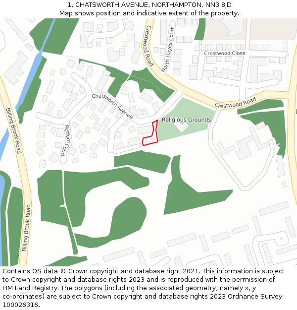 1, CHATSWORTH AVENUE, NORTHAMPTON, NN3 8JD: Location map and indicative extent of plot