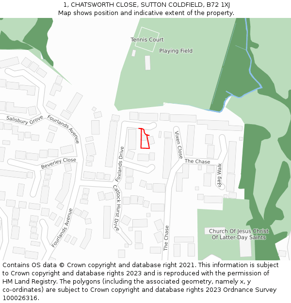1, CHATSWORTH CLOSE, SUTTON COLDFIELD, B72 1XJ: Location map and indicative extent of plot