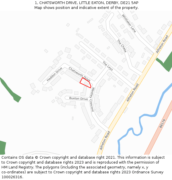 1, CHATSWORTH DRIVE, LITTLE EATON, DERBY, DE21 5AP: Location map and indicative extent of plot