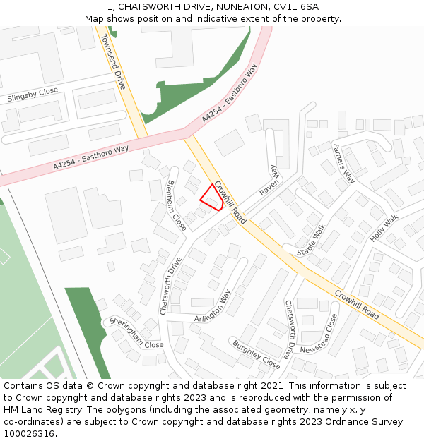 1, CHATSWORTH DRIVE, NUNEATON, CV11 6SA: Location map and indicative extent of plot