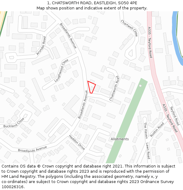 1, CHATSWORTH ROAD, EASTLEIGH, SO50 4PE: Location map and indicative extent of plot