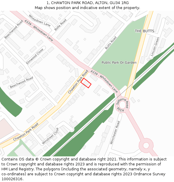 1, CHAWTON PARK ROAD, ALTON, GU34 1RG: Location map and indicative extent of plot