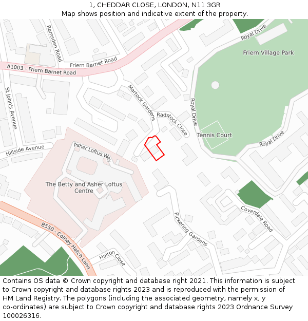 1, CHEDDAR CLOSE, LONDON, N11 3GR: Location map and indicative extent of plot