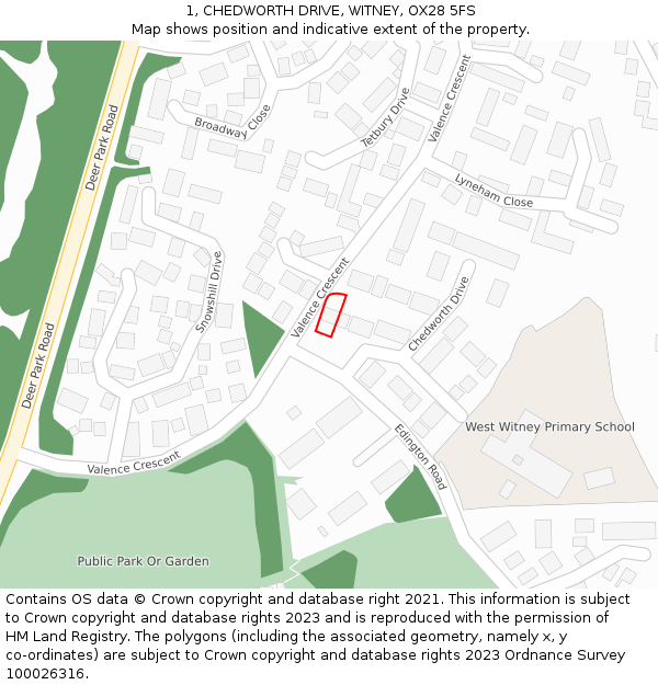 1, CHEDWORTH DRIVE, WITNEY, OX28 5FS: Location map and indicative extent of plot