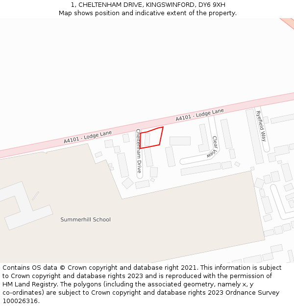 1, CHELTENHAM DRIVE, KINGSWINFORD, DY6 9XH: Location map and indicative extent of plot