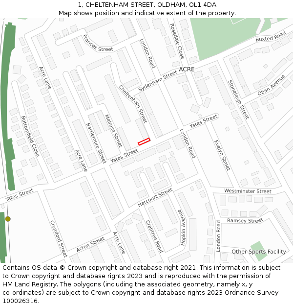 1, CHELTENHAM STREET, OLDHAM, OL1 4DA: Location map and indicative extent of plot