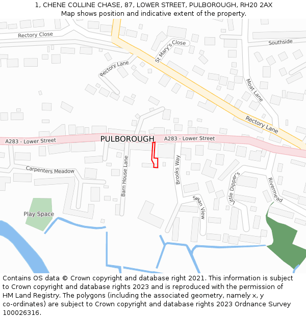 1, CHENE COLLINE CHASE, 87, LOWER STREET, PULBOROUGH, RH20 2AX: Location map and indicative extent of plot