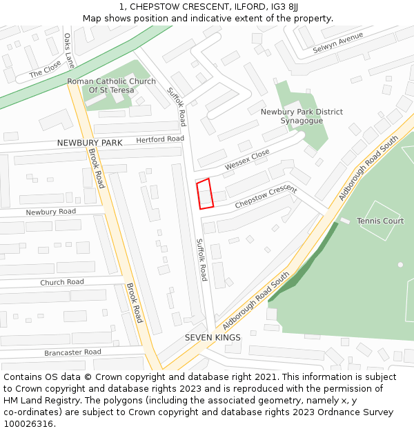 1, CHEPSTOW CRESCENT, ILFORD, IG3 8JJ: Location map and indicative extent of plot