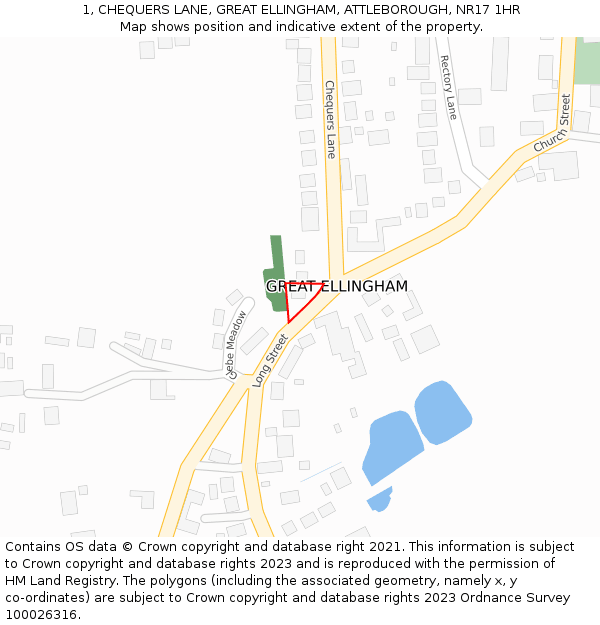 1, CHEQUERS LANE, GREAT ELLINGHAM, ATTLEBOROUGH, NR17 1HR: Location map and indicative extent of plot