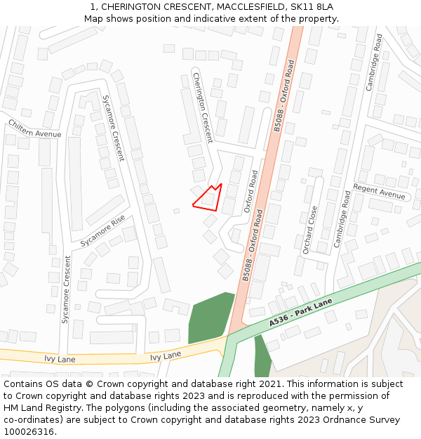 1, CHERINGTON CRESCENT, MACCLESFIELD, SK11 8LA: Location map and indicative extent of plot