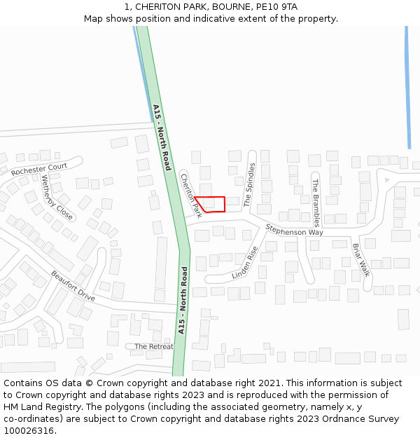 1, CHERITON PARK, BOURNE, PE10 9TA: Location map and indicative extent of plot