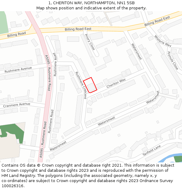 1, CHERITON WAY, NORTHAMPTON, NN1 5SB: Location map and indicative extent of plot