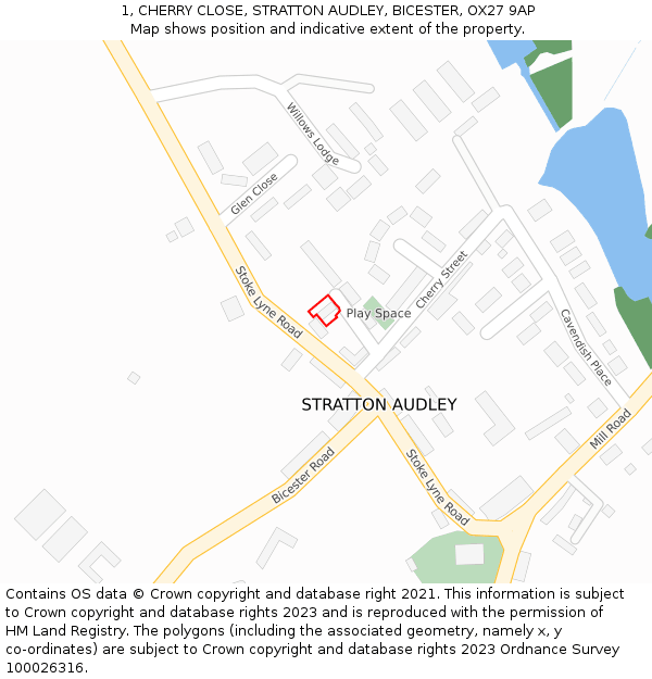 1, CHERRY CLOSE, STRATTON AUDLEY, BICESTER, OX27 9AP: Location map and indicative extent of plot