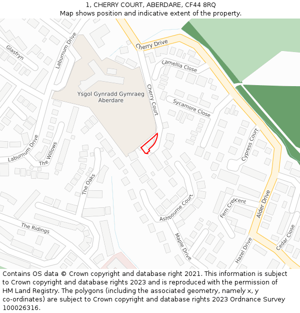 1, CHERRY COURT, ABERDARE, CF44 8RQ: Location map and indicative extent of plot