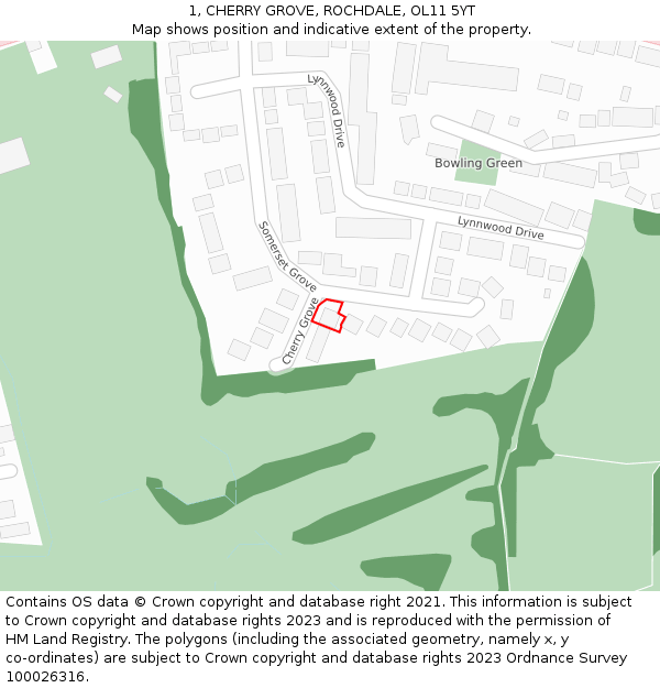 1, CHERRY GROVE, ROCHDALE, OL11 5YT: Location map and indicative extent of plot