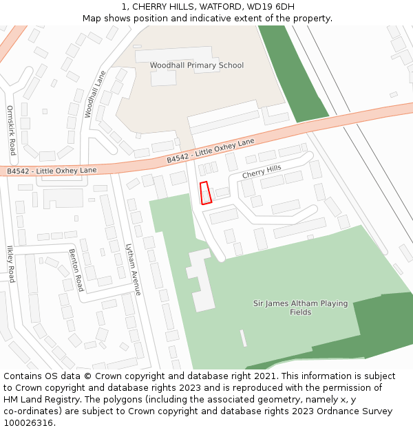 1, CHERRY HILLS, WATFORD, WD19 6DH: Location map and indicative extent of plot