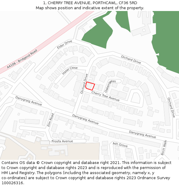 1, CHERRY TREE AVENUE, PORTHCAWL, CF36 5RD: Location map and indicative extent of plot