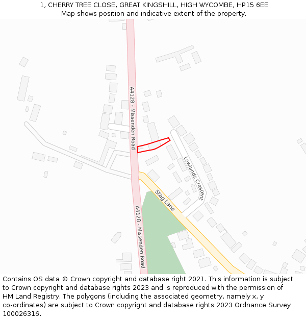 1, CHERRY TREE CLOSE, GREAT KINGSHILL, HIGH WYCOMBE, HP15 6EE: Location map and indicative extent of plot