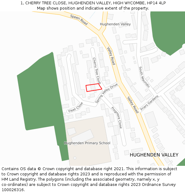 1, CHERRY TREE CLOSE, HUGHENDEN VALLEY, HIGH WYCOMBE, HP14 4LP: Location map and indicative extent of plot