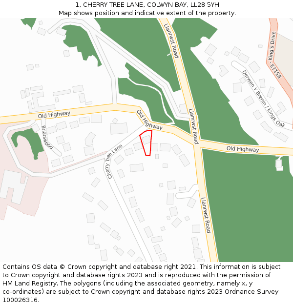 1, CHERRY TREE LANE, COLWYN BAY, LL28 5YH: Location map and indicative extent of plot