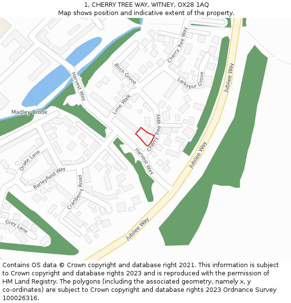 1, CHERRY TREE WAY, WITNEY, OX28 1AQ: Location map and indicative extent of plot