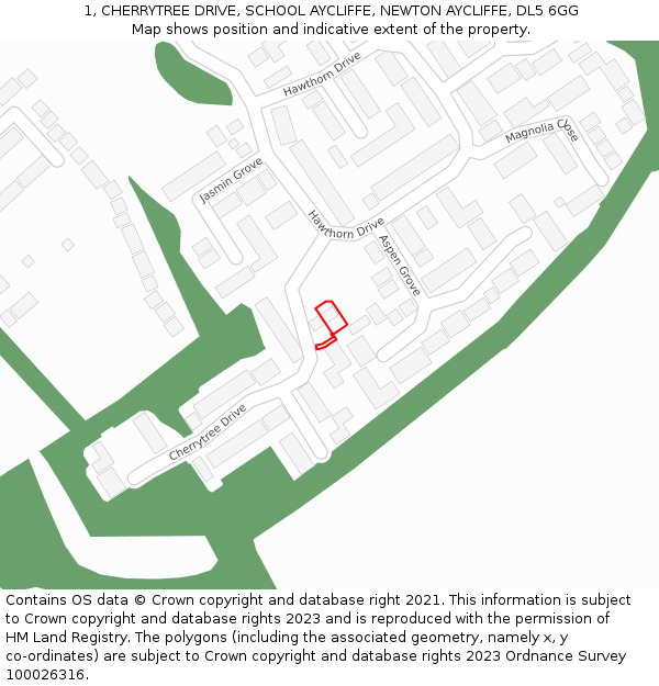 1, CHERRYTREE DRIVE, SCHOOL AYCLIFFE, NEWTON AYCLIFFE, DL5 6GG: Location map and indicative extent of plot