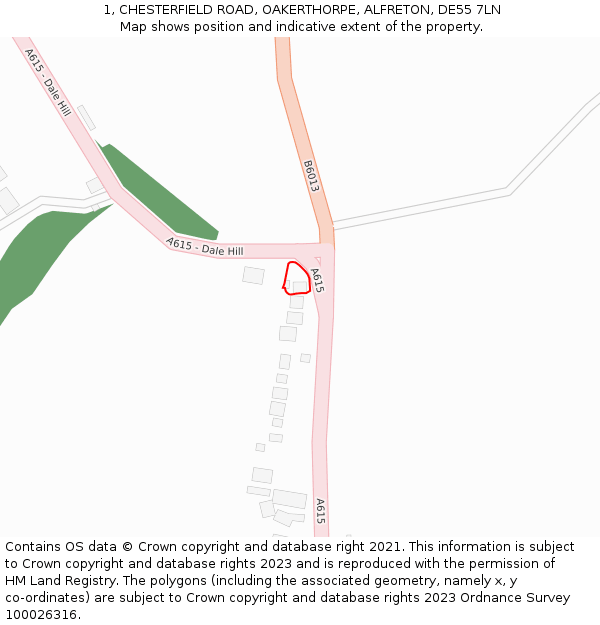 1, CHESTERFIELD ROAD, OAKERTHORPE, ALFRETON, DE55 7LN: Location map and indicative extent of plot