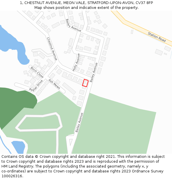 1, CHESTNUT AVENUE, MEON VALE, STRATFORD-UPON-AVON, CV37 8FP: Location map and indicative extent of plot