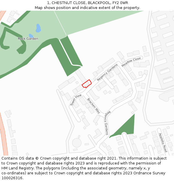 1, CHESTNUT CLOSE, BLACKPOOL, FY2 0WR: Location map and indicative extent of plot