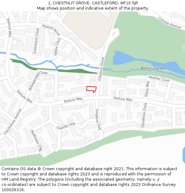 1, CHESTNUT GROVE, CASTLEFORD, WF10 5JR: Location map and indicative extent of plot