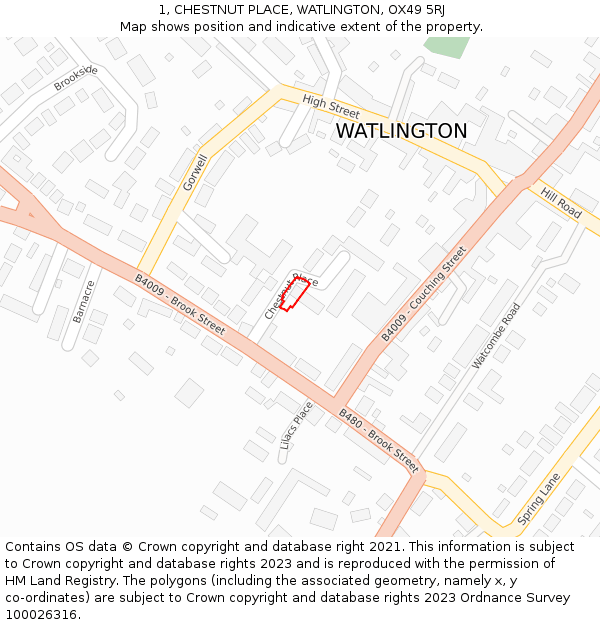 1, CHESTNUT PLACE, WATLINGTON, OX49 5RJ: Location map and indicative extent of plot