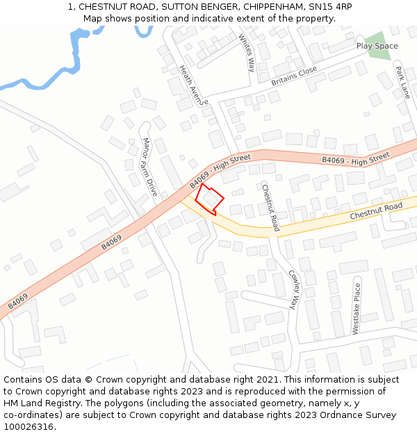 1, CHESTNUT ROAD, SUTTON BENGER, CHIPPENHAM, SN15 4RP: Location map and indicative extent of plot