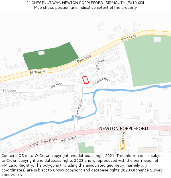 1, CHESTNUT WAY, NEWTON POPPLEFORD, SIDMOUTH, EX10 0DL: Location map and indicative extent of plot