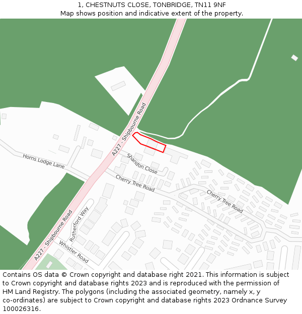 1, CHESTNUTS CLOSE, TONBRIDGE, TN11 9NF: Location map and indicative extent of plot