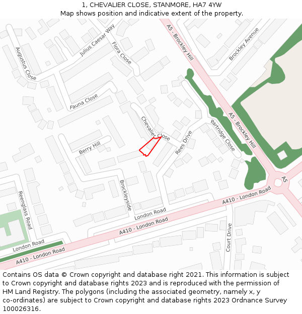 1, CHEVALIER CLOSE, STANMORE, HA7 4YW: Location map and indicative extent of plot